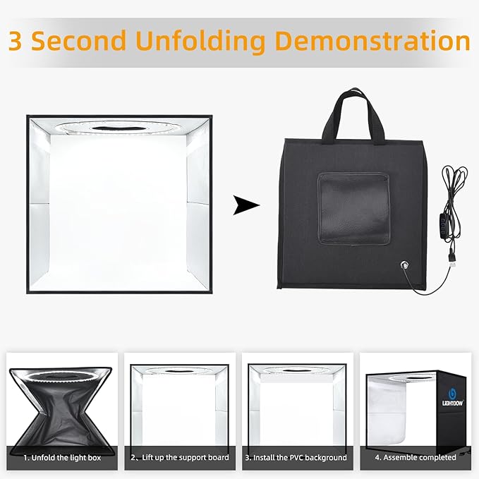Lightdow 12"x12"x12" Photo Studio Light Box Photography with Desktop Tripod & 120 LEDs (CRI>95), 6 Backdrops - Portable/Dimmable Folding Shooting Tents for Toys/Jewelry/Watches/Cosmetics