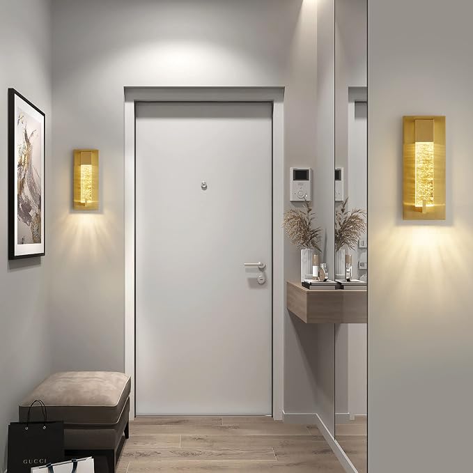 WOSHITU LED Wall Sconce Light: 11 Inch Gold Modern Sconces Wall Lighting 3000K Dimmable Crystal Wall Lamps Indoor Bathroom Sconce Wall Mount Light Fixtures for Living Room/Bedroom/Hallway