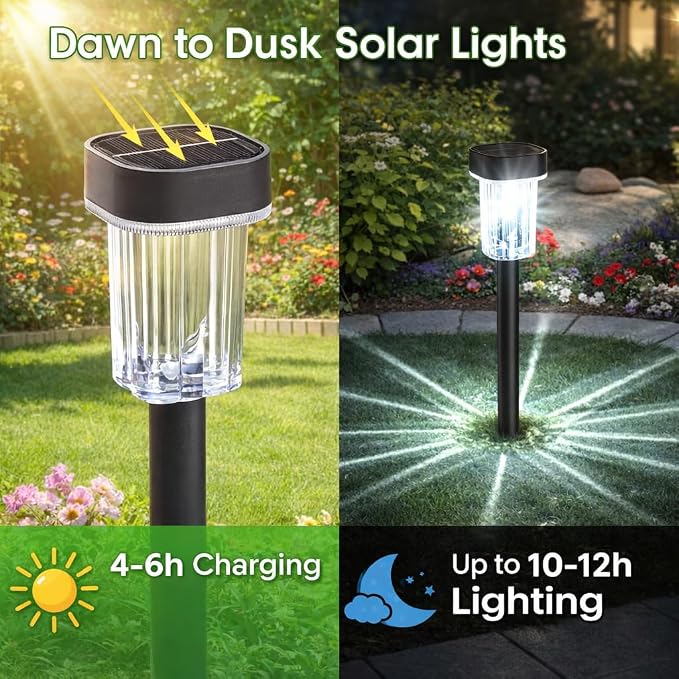 Solar Lights Pathways 8 Pack, Solar Garden Lights IP65 Waterproof 6000K Cold White LED Path Lighting with Snowflake Pattern for Yard Lawn Driveway Walkway Ground Patio Landscape