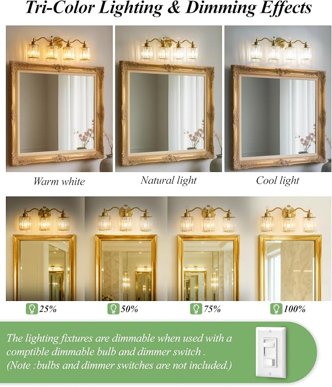 5-Light Gold Bathroom Light Fixtures,Modern Bathroom Vanity Lights Fixture with Clear Crystal Glass Shade, Modern Crystal 5 Lights Wall Sconce for Mirror Bedroom Living Room