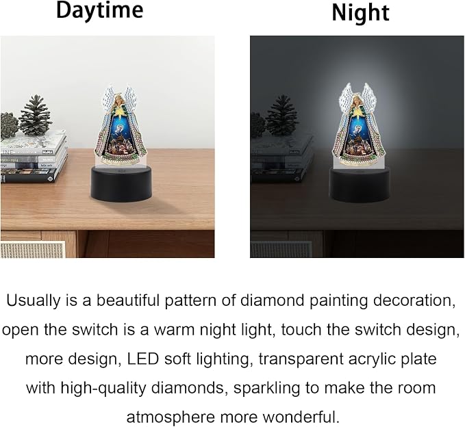 JISHSHAY Diamond Painting Night Light Diamond Art Table Lamps Gem Art LED Lights Gem Painting Desk Lamp Mosaic Kits for Adults DIY Kits for Adults Paint by Numbers Virgin Mary Madonna