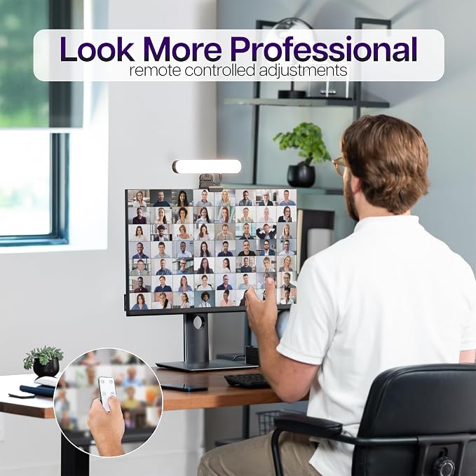Webcam Light for Streaming on Monitor or Laptop, Freestanding Video Conference Lighting, USB-C Connectivity, Remote Control Included, Black, LF-WL1