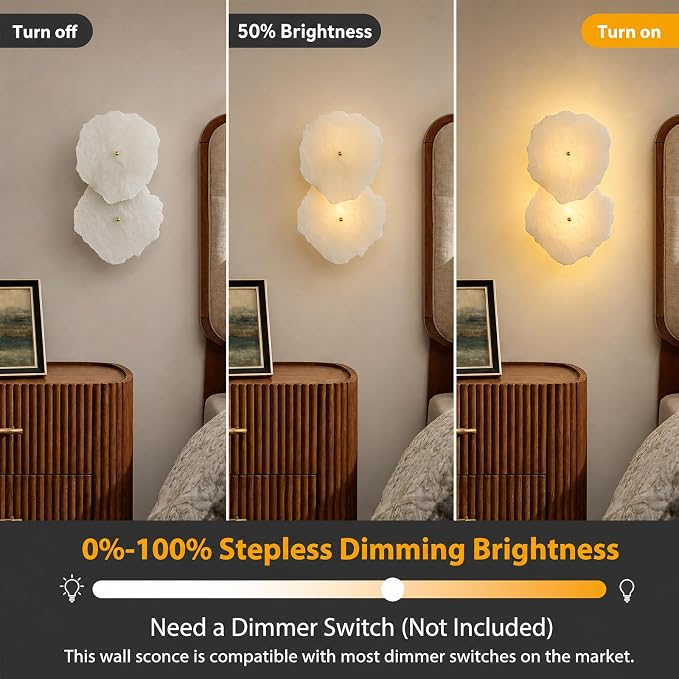 Alabaster Wall Sconce, 2-Light Natural Spanish Marble Wall Sconces, Brushed Gold Hardwired Indoor Wall Sconce with G9 Bulbs, Dimmable Irregular Modern Alabaster Light for Living Room, Bedroom(1 Pack)