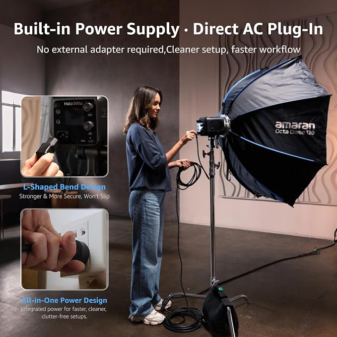 amaran Halo 300x LED Studio Light Compact 305W Bi-Color COB Video Light | APP Control,2700K - 6500K,9 Effects,Bowens Mount Silent Continuous Lighting for Video Photography Recording