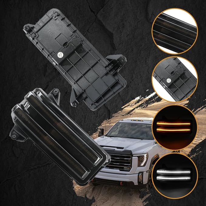 ROCCS Sequential Amber Turn Signal Switchback LED Side Tow Mirror Marker Light White DRL Parking Lights fit for 2020 2021 2022 2023 2024 2025 2026 Chevy Silverado/GMC Sierra 2500 3500,Smoked Lens