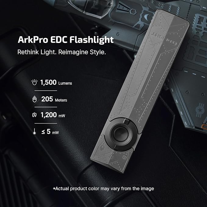 OLIGHT ArkPro EDC Flat Flashlight Rechargeable,Pocket Light,PhantomSquadron | Green Beam, White LED, UV Flashlight, 1500 Lumens Flash Light, USB-C Magnetic, Camping Lights for Emergency Work Outdoor Home