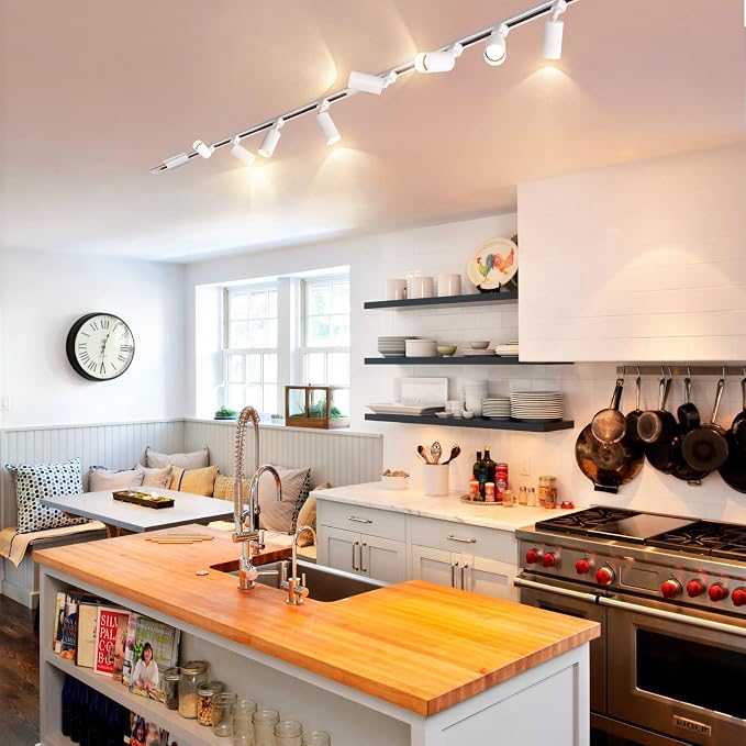 4-Light LED Track Lighting Kit with 3.3FT H Type Track Lighting Rails and Floating Canopy Connector, Modern Kitchen GU10 Track Lighting Fixtures Ceiling Spot Light, White (No Bulbs)