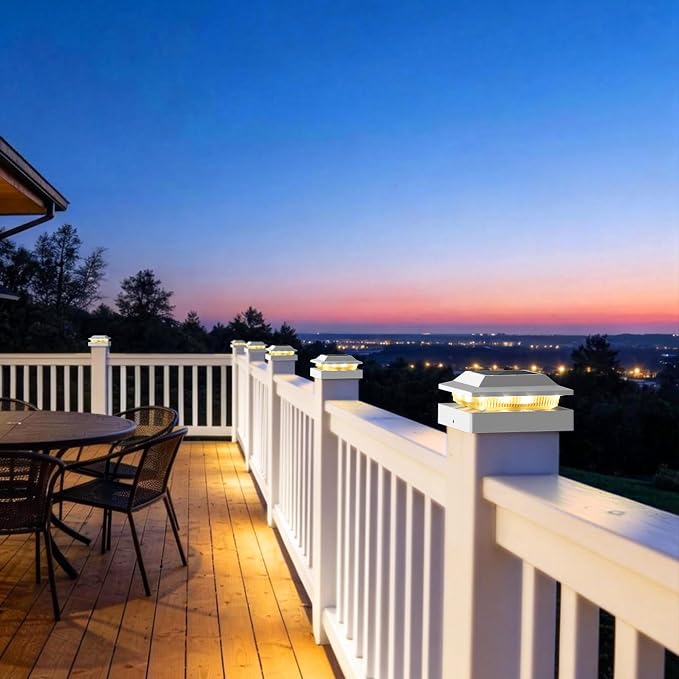 Solar Post Cap Lights for 4x4 Wood/Vinyl Posts, 6 Pack | IP65 Waterproof Fence Post Solar Lights, Outdoor Post Lights with 2 Color Modes Decorate Garden Patio Porch Backyard, White