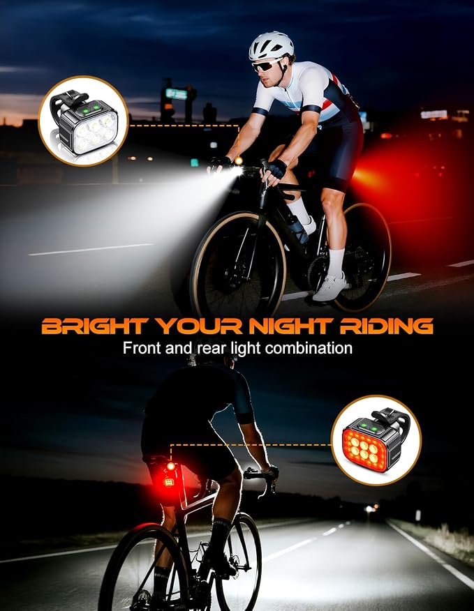 Bike Lights Super Bright, Rechargeable Bicycle Lights Set Multiple Modes, Waterproof Bike Lights for Night Riding/Cycling Safety, Front and Back Bike Reflectors Light, Long Battery Life