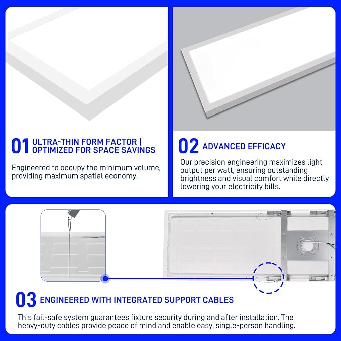 hykolity 1x4 LED Flat Panel Light,4800LM,3CCT 3000K/4000K/5000K | 48W Dimmable Edge-Lit Ceiling Fixture,Built-in Driver,Surface Flush Mount Light for Kitchen,Garage,Office,Workshop,2 Pack
