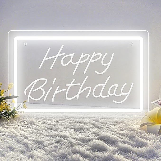 Happy Birthday LED Neon Sign – White Dimmable Neon Light, USB Powered Wall Decor for Party Backdrop, Bachelorette Party Decor, Ideal Christmas Gift & Birthday Gift