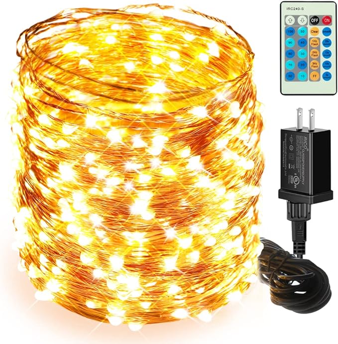 LED String Lights, 164ft 500 LED Fairy Lights Plug in, Dimmable Outdoor Tree Lights, UL-Listed Warm White Copper String Lights Remote Control for Wedding Christmas Decor