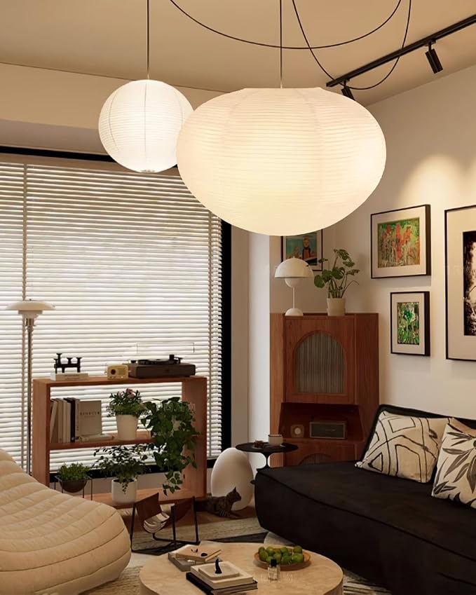 White Paper Lanterns, 20.87" Noguchi Paper Lantern Lamp shade, 1 Pack | Large Hanging, Chinese/Japanese Rice Paper Lantern Pendant Light, Handmade, for Home Decor Ceiling Lampshade
