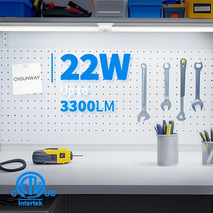 (6-Pack) CNSUNWAY LED Shop Lights 2FT, V-Shaped Linkable 22W 3300LM 5000K | Under Cabinet Lighting, T8 Tube Light Fixtures, Shop Light for Workbench, Kitchen, Workshop, Plug and Play, ETL Listed