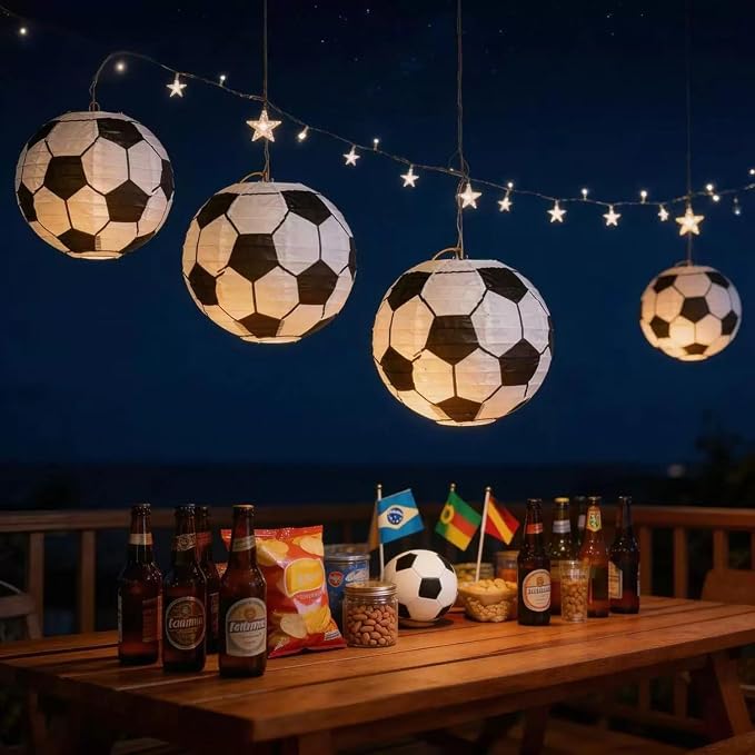 12Pcs 10 Inch Soccer Paper Lanterns Decorative Soccer Ball Hanging Round Paper Lanterns Lamp for Birthday Party Decoration Home Decor & World Cup 2026