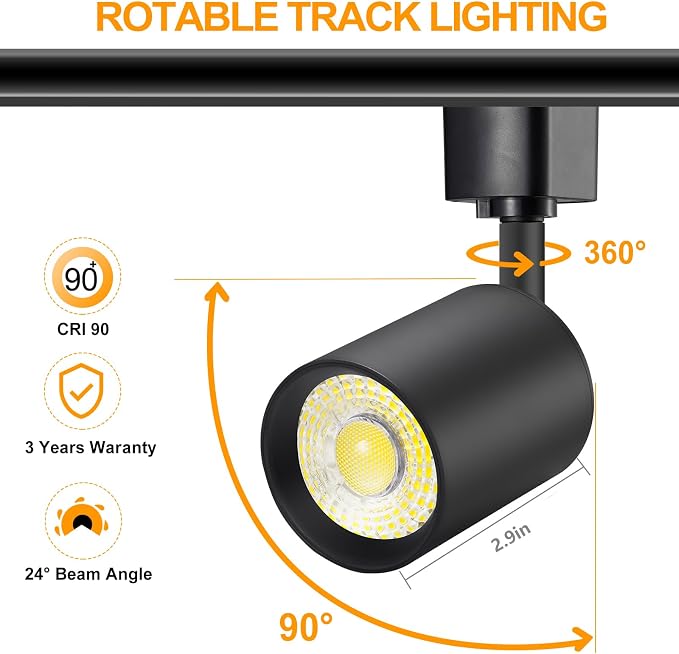 VANoopee 8 Pack J Type Track Lighting Heads 10W Dimmable LED Track Light Heads for Juno Track Light Replacement Fixtures Bright 3000K Warm White Ceiling Spotlight, Flicker Free CRI90+ 24° 800lm Black