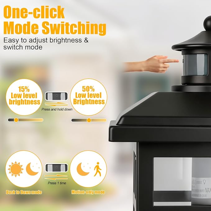 Brilvibera 2-Pack 16" Large Black Outdoor Wall Light | Exterior Lighting Fixtures, Dusk Till Dawn Outdoor Light Fixture Black, Waterproof Farmhouse Wall Lanterns for Porch