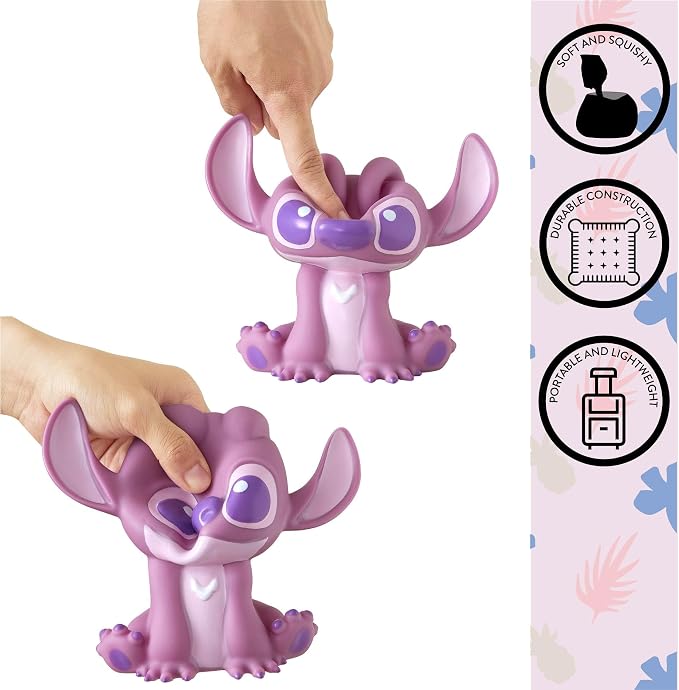 Idea Nuova Disney Stitch Angel Squishy Night Light 6" LED Soft Mood Lamp for Decor, Kids Bedrooms, Collectors & Gift Giving
