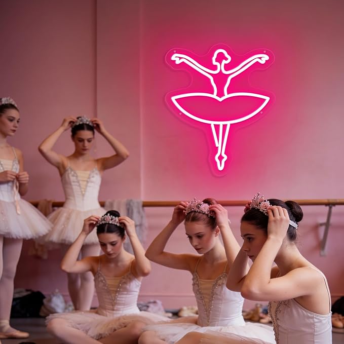 Ballet Girl Neon Sign Let's Dance Neon SIgn Dancing Girl LED Neon Light for Wall Decor Light up Sign for Bedroom Dance Room Gym Room Balllet Studio Ideal Birthday