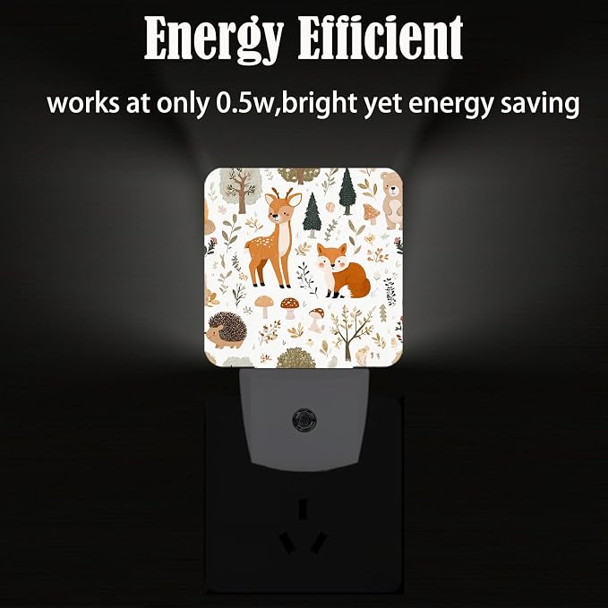 Cute Forest Animals Night Light,Deer and Fox Plug Into Wall with Dusk to Dawn Light Sensors, Warm Nightlights for Bedroom, Bathroom, Hallway, Kitchen, Gifts Ideal for Boys Girls Women Men