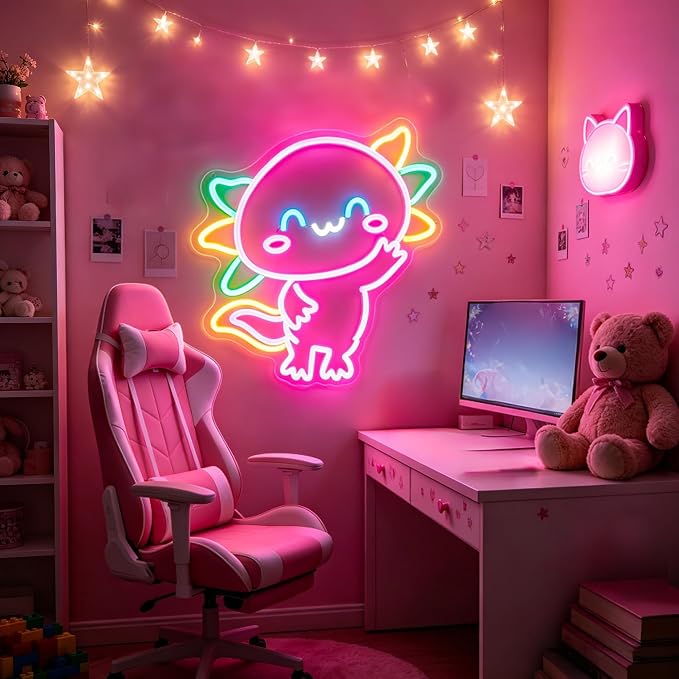 Axolotl Neon Sign Led Sign Neon Signs for Wall Decor Neon Lights | Salamander Led Light Up Sign, Pink Game Room Decor, Girls Gift, Party, Wall Decor, 5V USB Powered