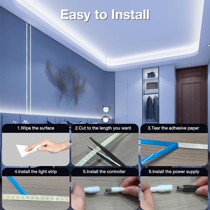 DAYBETTER COB LED Strip Light Daylight White, 32.8 ft Dimmable 6500K Super Bright White Led Lights, 24V Flexible LED Tape Light for Bedroom, Kitchen, DIY Lighting