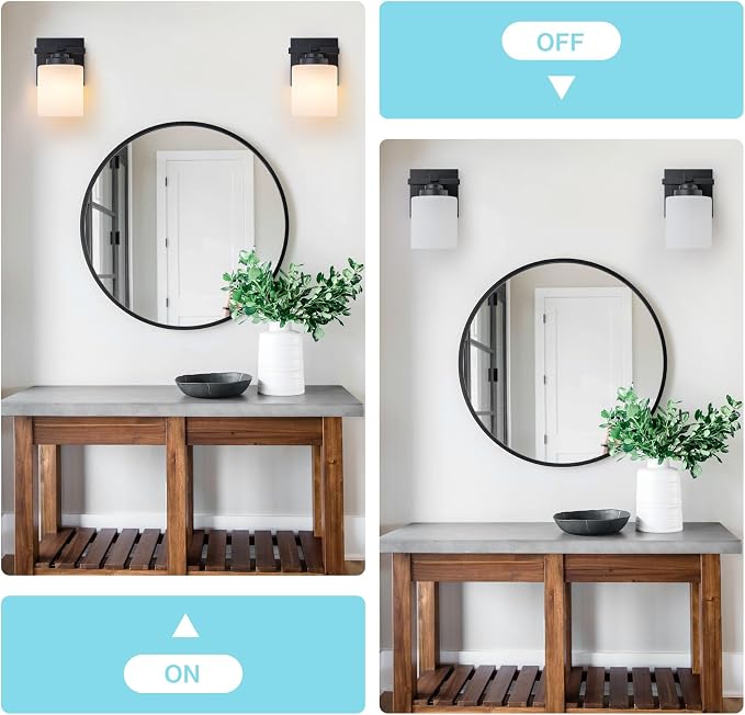 Modern Bathroom Light Fixtures Over Mirror, Vanity Lights for Bathroom Wall Sconces with Milky White Glass Shades, E26 Socket (Bulbs Not Included), 1 Light, Black