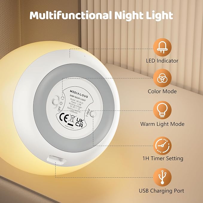 Night Light for Kids, 7 Colors Changing Egg Light for Nursery | Stepless Dimming, Soft Silicone Touch Night Lamp with 1 Hour Timer, Rechargeable Nursery Night for Breastfeeding