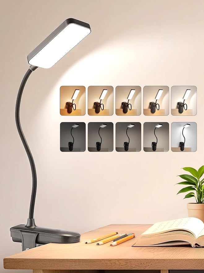 Clip on Light,45 Modes Dimmable+450 Lumen 48 LED Desk Lamp with Clamp Light | 4000mAh Battery Powered Rechargeable Table Lamp,Cordless & Wireless Desk Light,Reading Light for Bed/Headboard/Dorm/Office