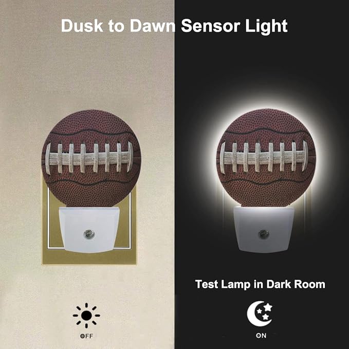 Night Lights Plug into Wall American Football Laces Close Up Night Light Dusk to Dawn Sensor LED Lighting for Bedroom Bathroom Living Room, 0.5W Sleep Friendly