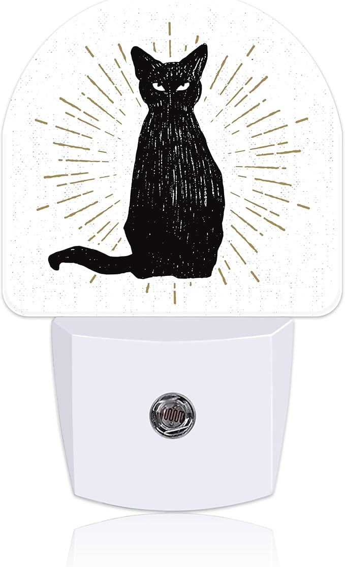 Hand Drawn Black Cat Night Light Plug into Wall with Dusk to Dawn Sensor Cute Nightlight for Kid Girls Boys Women Men Room Decor, Hallway, Kitchen, Bathroom, Nursery, Stairs