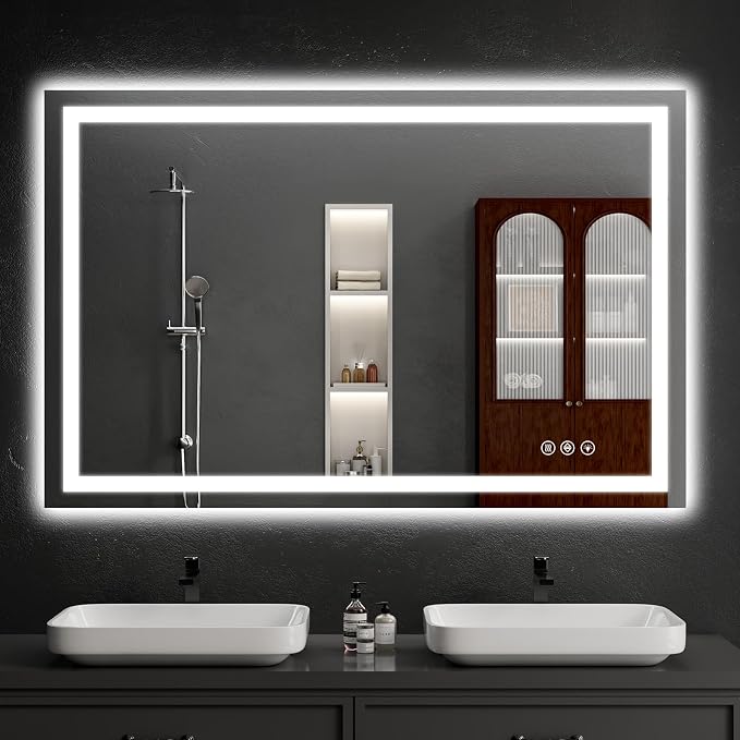 LED Bathroom Mirrors 38"x48" Bathroom Mirror with Lights for Wall, Backlit + Front Lit, 3 Colors, Anti-Fog, Dimmable Brightness for Vanity,Bathroom, Entryway, Living Room