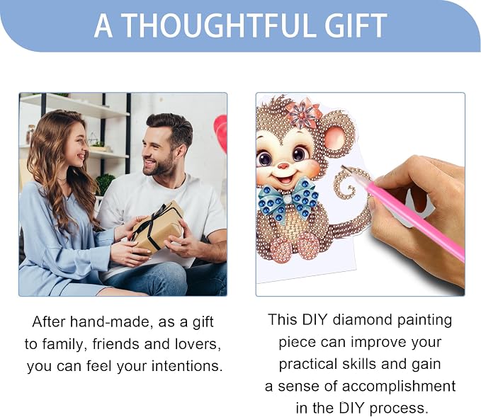 JISHSHAY Diamond Painting Night Light Diamond Art Table Lamps Gem Art LED Lights Gem Painting Desk Lamp Mosaic Kits for Adults DIY Kits for Adults Paint by Numbers,with Special Shaped Crystal,Monkey