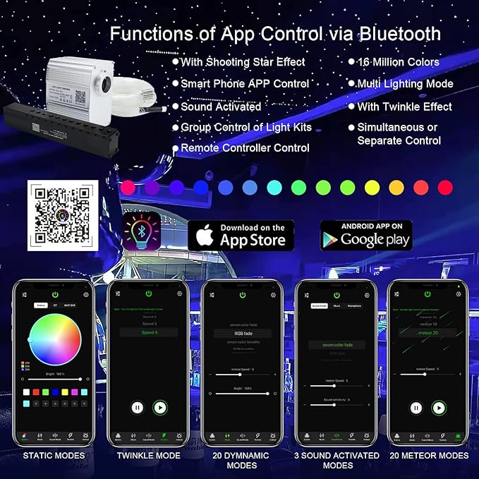 AKEPO 10W Shooting Star+Twinkle Fiber Optic Lights Kit, Car Home Use Meteor APP Control Music Activated Star Ceiling Sky Light, RGBW Light Engine+Mixed Diameter Fibers 460pcs of 9.8ft/3m+Remote