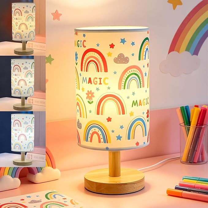 Rainbow Lamp Kids Table Lamp for Bedroom Cute Desk Lamps for Girls Room | 3 Color Modes Led Nightstand Night Light with Rainbow Design Bedside Lamp for Kids Room Nursery Decor,Holiday Gift for Girls