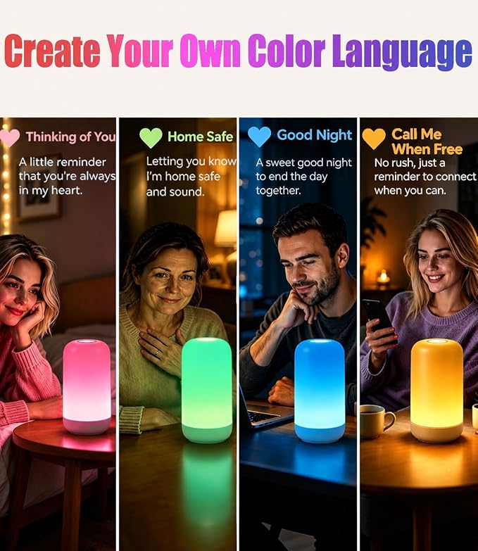 Long Distance Touch Lamps, App and Touch Control WiFi and Bluetooth Setup for Best Friends Couple Family etc, Keep in Touch No Time or Location Limit - Set of 2(No Subscription)