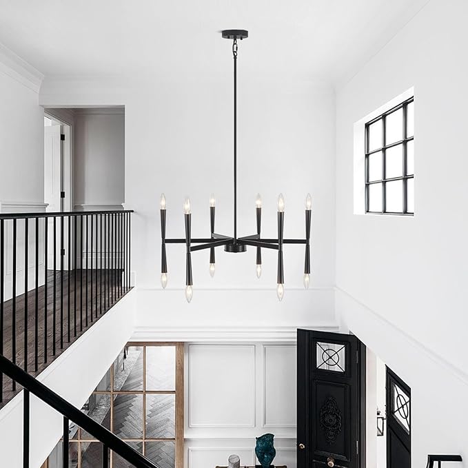 27.56 inch Large Black Modern Farmhouse Chandelier, Foyer Entryway Chandelier Light Fixture, Kitchen Pendant Lights Metal Industrial for Bedroom Dining Room Over Table Living Room Laundry Room