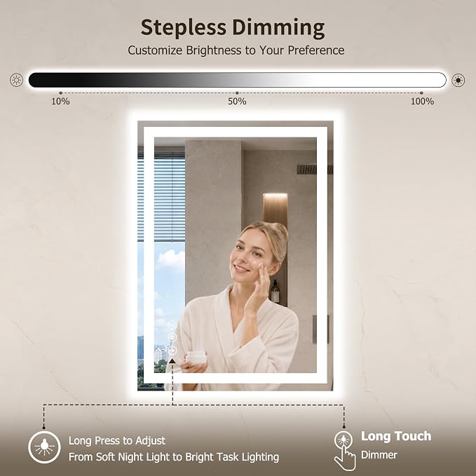28"x36" LED Bathroom Mirror with Lights, Backlit+Frontlit, Anti-Fog | CRI 95, Stepless Dimmable, 3 Colors Lighting, Shatterproof Tempered Glass, HD Reflection, Memory, (Horizontal/Vertical)