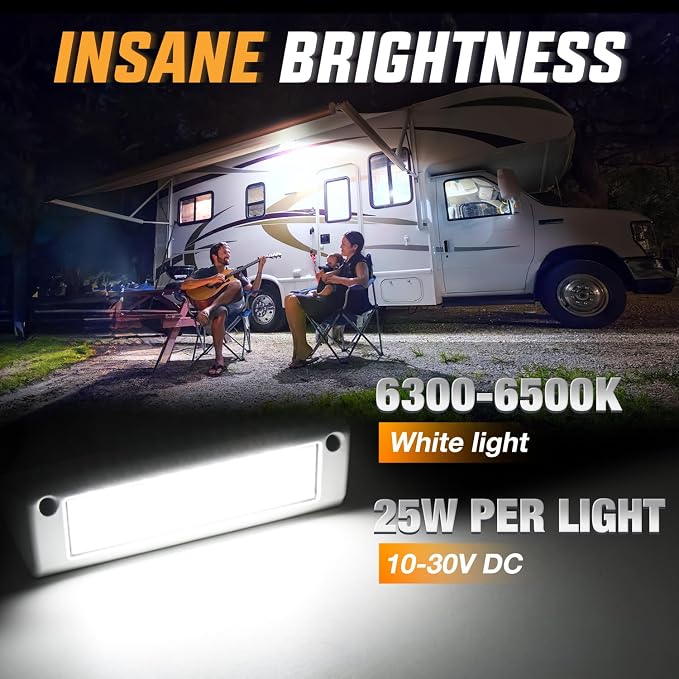 Nilight 2PCS 9 Inch RV Exterior Lights White Beam for RV Trailer Camper SUV | 2PCS LED porch scene cargo light, white aluminum housing, 12V 24V waterproof for RVs trailers campers 5th wheels
