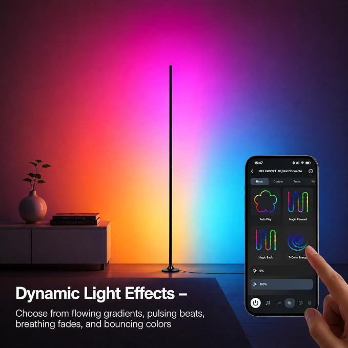 sylvwin Corner Floor Lamp,Smart Ambient Light for Gaming Room | Remote & App Control,16 Million Colors & 100+ Scene Modes, Music Sync ,RGB Color Changing Floor Lamp for Living Room