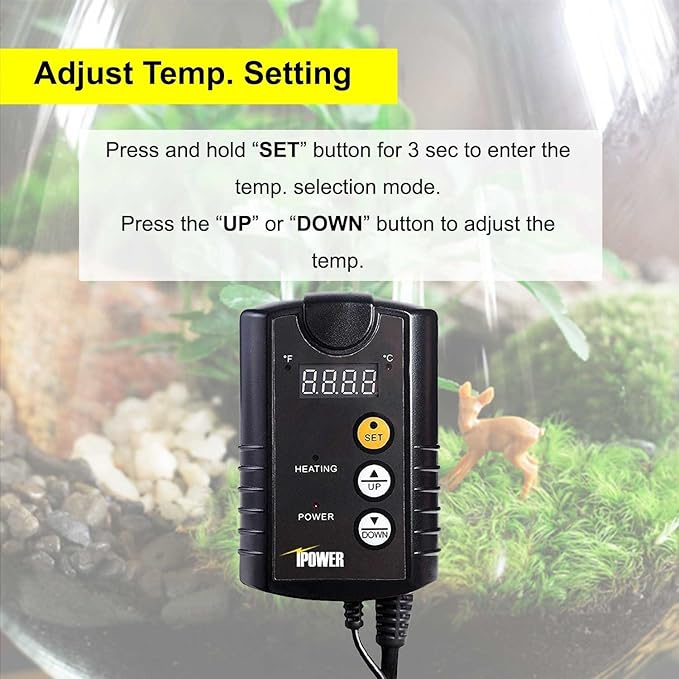 Simple Deluxe 100W Ceramic Reptile Heat Lamp Bulb No Light Emitting Brooder Coop Heater & Digital Heat Mat Thermostat Controller Combo for Amphibian Pet & Incubating Chicken, Black