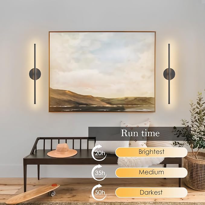 KARTOOSH Battery Operated Wall Sconces Set of Two Wireless Wall Lights | Rechargeable Wall Sconce with Remote 350°Rotate Dimmable 3000K LED Wall Lamp for Living Room, Bedroom