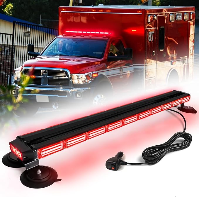 42" 206 LED Rooftop Strobe Flashing Light Bar Double Side Emergency Hazard Warning Beacon Lights w/Magnetic Base for Safety Construction Vehicles Trucks Pickup Snowplow