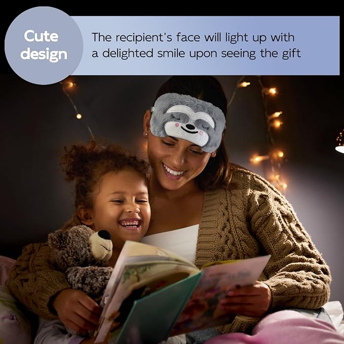 Cute Sleep Masks Cartoon Animal Eye Mask Plush Sleeping Mask & Travel Blindfold - Funny Novelty Eye Shade for Women Men (Grey Sloth)