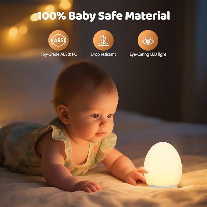 Night Light for Kids, 7 Colors Changing Egg Light for Nursery | Stepless Dimming, Soft Silicone Touch Night Lamp with 1 Hour Timer, Rechargeable Nursery Night for Breastfeeding