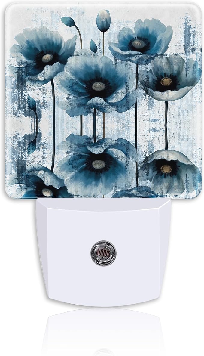 Plug Night Light,Vintage Blue Flower Oil Painting Night Light Lamp Auto Sensor Energy Efficient Dusk to Dawn Lights for Girls Boys Women Room Decor,Hallway,Kitchen,Bathroom,Nursery,Stairs