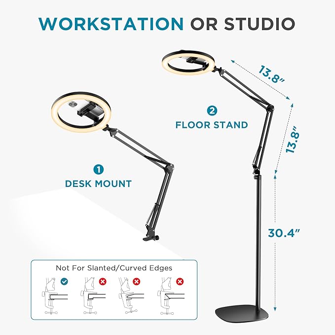 InnoGear 10" 2-in-1 Overhead Selfie Ring Light with Stand, Camera Holder Phone Mount for Desk Floor Remote Canvas Lamp Light for Phone YouTube Live Stream Cooking Video Recording Vlog Zoom, Large