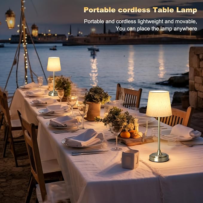 Wowag Cordless Table Lamp Rechargeable,5000mAh Battery Operated Desk Lamp,3 Colors & 7 RGB Stepless Dimmable,Touch Ambient Light for Bedside,Bedroom,Dining Room,Living Room,Bronze,FlaxenShade