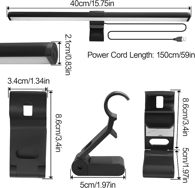 Dual-Sided Screen Light Bar, RGB Atmosphere Backlight & 3 Color Temperatures, Touch Control Non-Magnetic Lamp for Low-Light Eye Care
