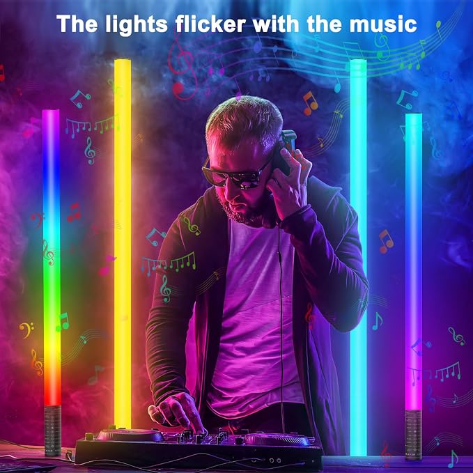 2 Pack 4ft Portable Battery Powered Tube Light 5000 mAh Handheld LED Tube Lights 120cm with Tripods, 500 Vivid Effects, for DJ Lighting, Dance, Photography, Light Painting, YouTube, Night Bar, Party